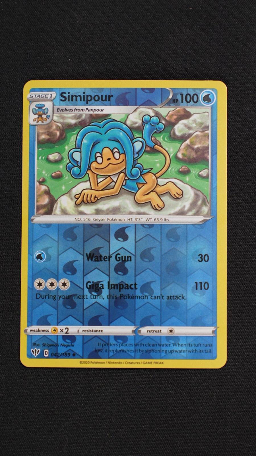Simipour 042/189 Uncommon Darkness Ablaze Pokemon Reverse Holo Near Mint